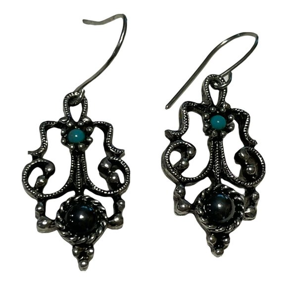 avon open work silver tone faux turquise hematite - Picture 1 of 5